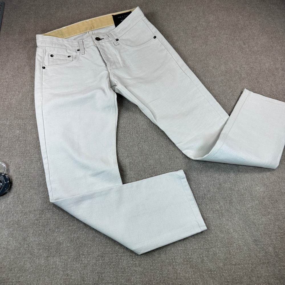 Rag & Bone Archive Slim Jeans Mens 30 STN Selvage Off White M1123T001SSE
